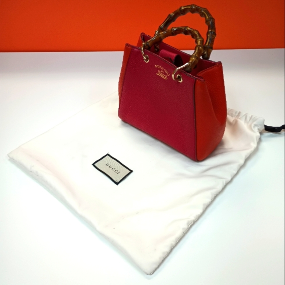 Gucci Pink Bamboo Shopper Leather Satchel Orange